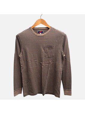 Best Made Co. Long Sleeve Striped Pocket T-Shirt XS 100% Cotton Tee LS Tan Black